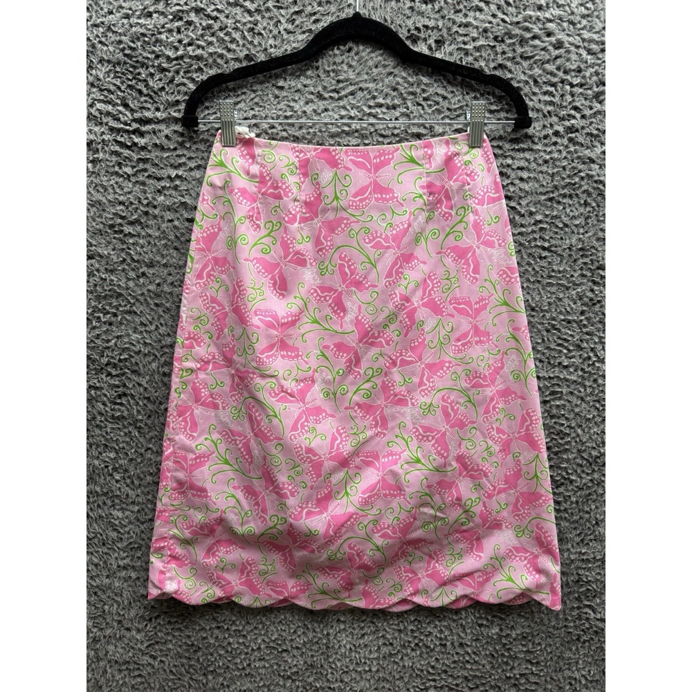 Vintage Lilly Pulitzer White Label Pink Green Plant And Butterflies Skirt Size 6
